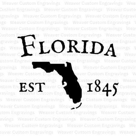 Digital silhouette of Florida with established date 1845 in SVG and PNG.