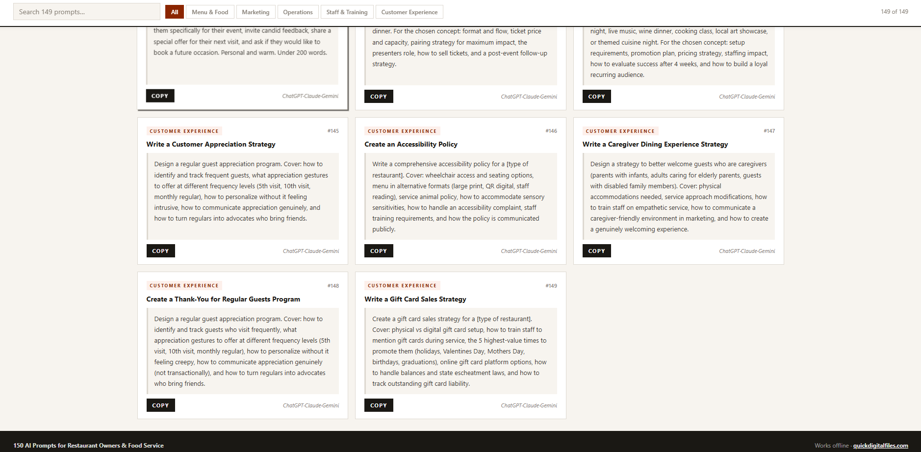 food service AI prompt library