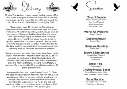 "Digital funeral program template for men and women's services."