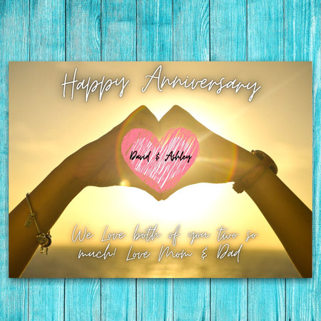 Happy Anniversary card with heart hands silhouette digital download