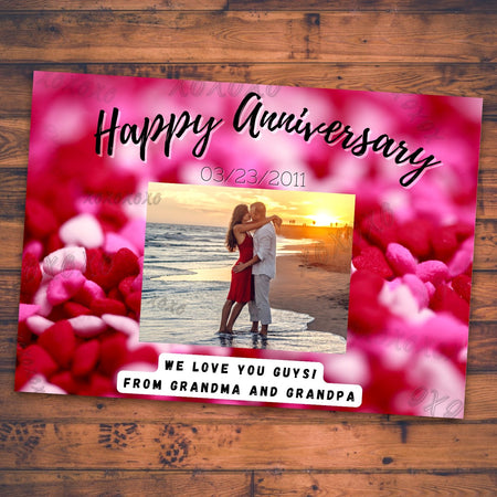 Customizable Happy Anniversary hearts card template digital download