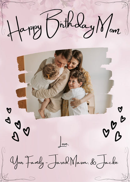 Digital download for a personalized birthday card for mom