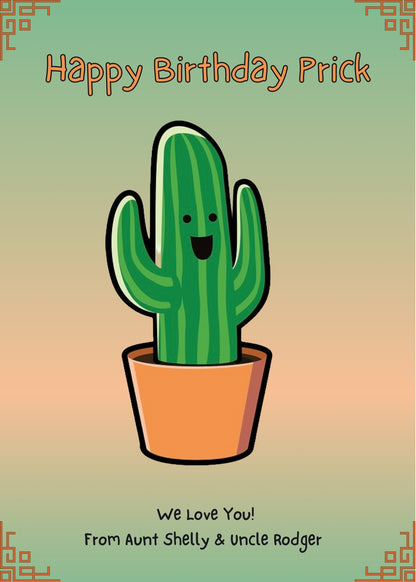 "Editable Birthday Card with Cactus Pun"