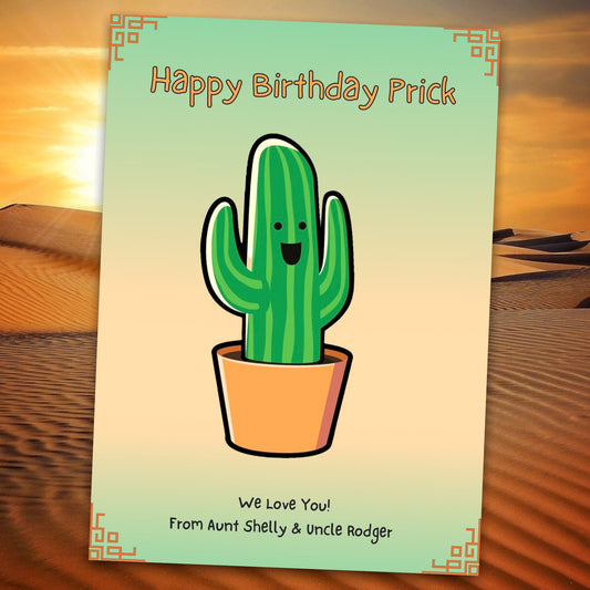 "Funny 'Happy Birthday Prick' Cactus Card Template"