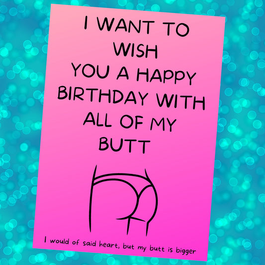 Funny birthday card with cartoon butt illustration digital download