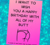 Funny birthday card with cartoon butt illustration digital download