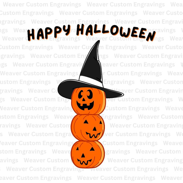 "Happy Halloween" pumpkin stack with witch hat SVG/PNG/PDF