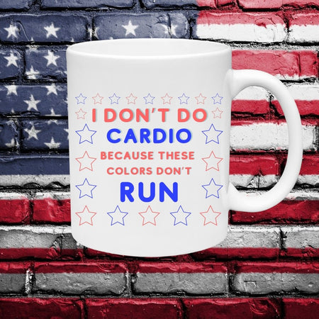 "Vibrant USA flag colors graphic with 'I Don't Do Cardio' quote"