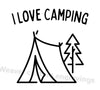 "I Love Camping digital design with tent and tree silhouette"