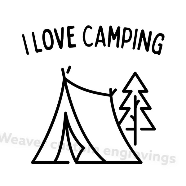 "I Love Camping digital design with tent and tree silhouette"