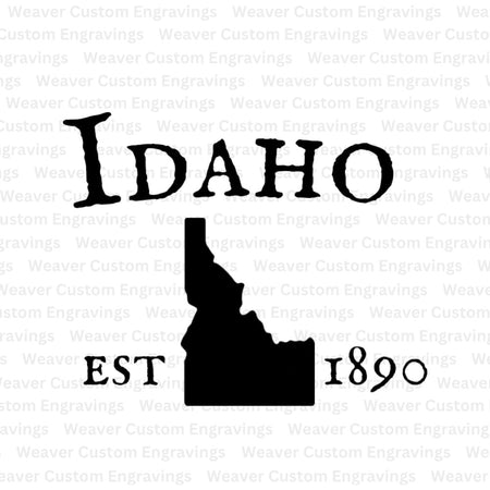 'Idaho silhouette with Established 1890 date' digital design for state pride projects.