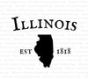 'Illinois silhouette with Established 1818 date' digital design for state pride crafts.