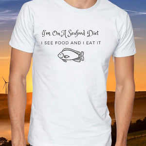 Creative 'Seafood Diet' joke graphic for DIY t-shirts, mugs, and home accessories.