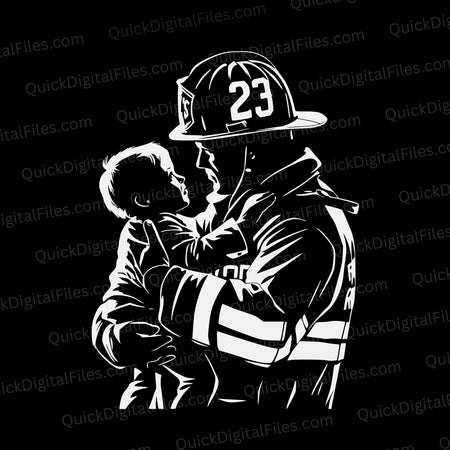 Firefighter's Rescue Silhouette - Heroic Illustration Download