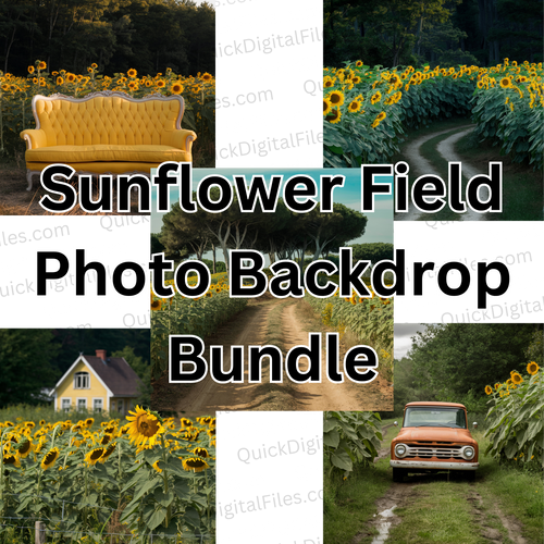 Sunflower Field Photo Bundle - 5 Pack Of Backdrops: PNG JPEG