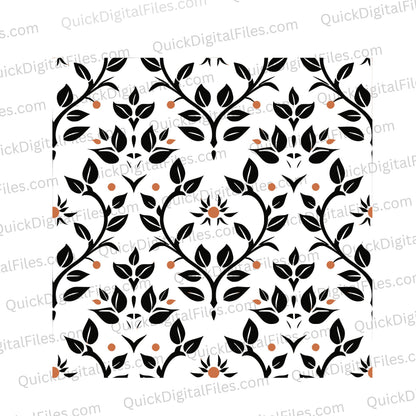 "Seamless boho leaf pattern in orange and black for continuous design."