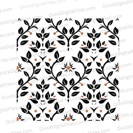 "Seamless boho leaf pattern in orange and black for continuous design."