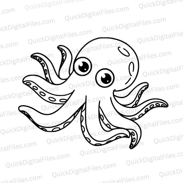 Octopus Coloring Page Black Line Drawing SVG
