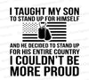 "Proud of My Son military SVG with American flag and dog tags for veteran families."
