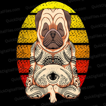 Vibrant Dog with Human Feet and Tattoos