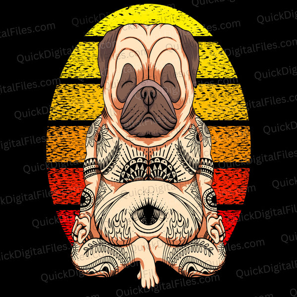 Vibrant Dog with Human Feet and Tattoos