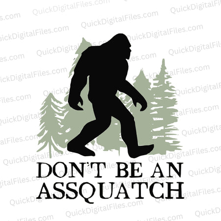 "Humorous Sasquatch walking through woods SVG design"