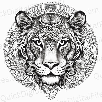 Digital download of mandala tiger art in stunning dithered look