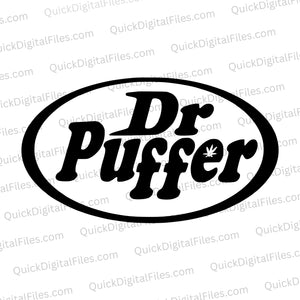 Black and white SVG artwork of "Dr. Puffer," a nod to cannabis and marijuana aficionados. silhouette