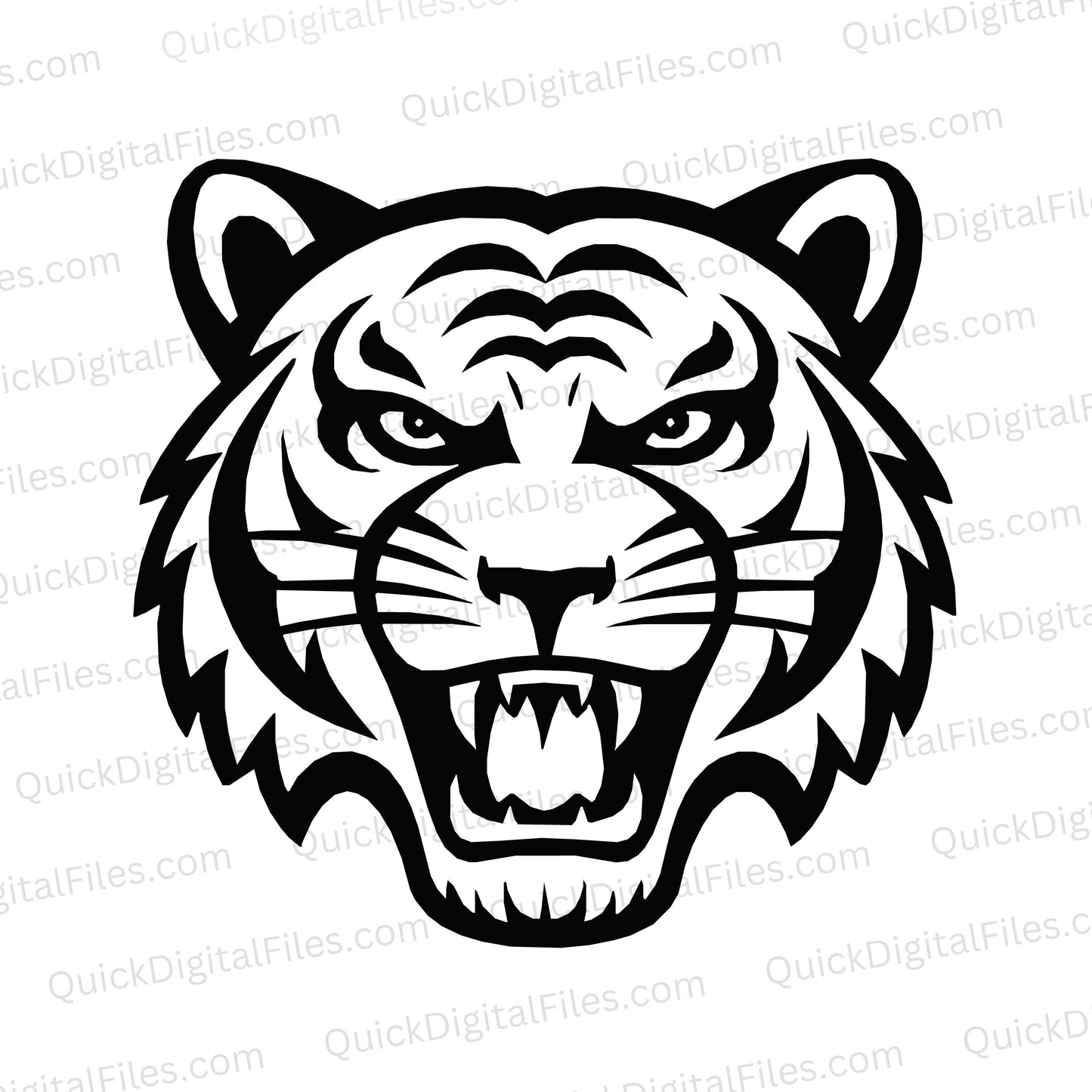 Fierce black and white tiger face SVG graphic for powerful designs.