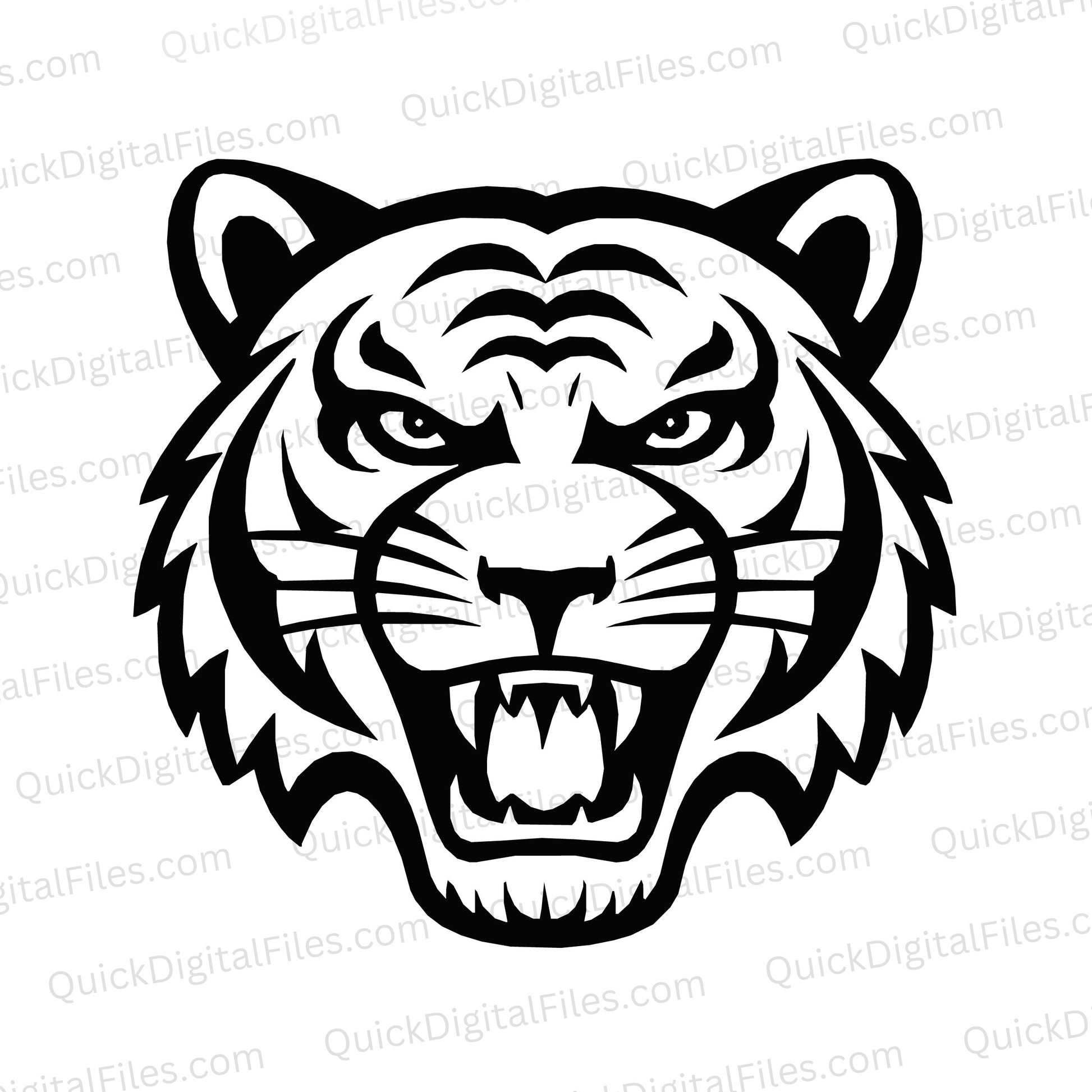 Fierce black and white tiger face SVG graphic for powerful designs.