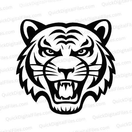 Fierce black and white tiger face SVG graphic for powerful designs.