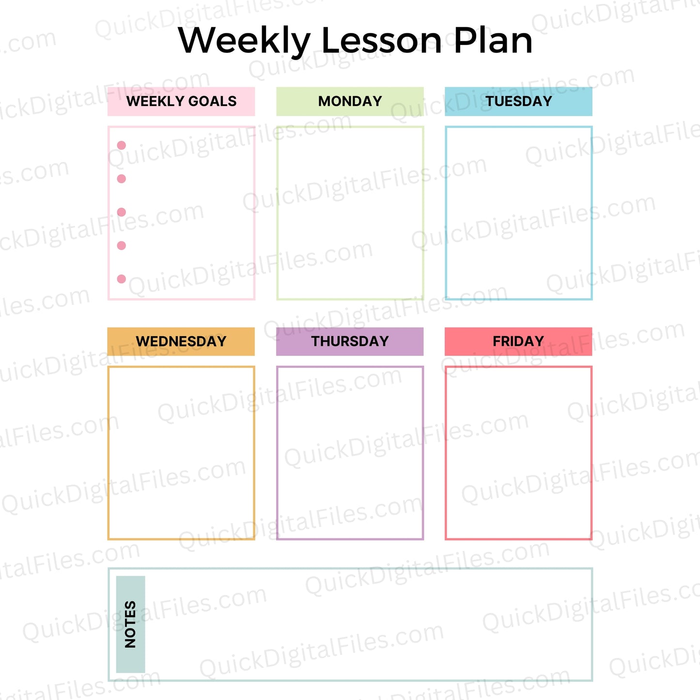 Weekly Lesson Plan Template PDF for teachers and homeschoolers
