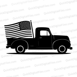 Vintage Black Truck with American Flag Silhouette