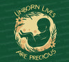 "Unborn Lives Are Precious" pro-life floral fetus illustration in SVG.