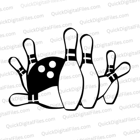 "Bowling pins being knocked over by a ball SVG for engraving and shirts."