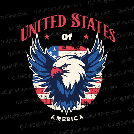 Patriotic bald eagle and American flag circle graphic "United States Of America"