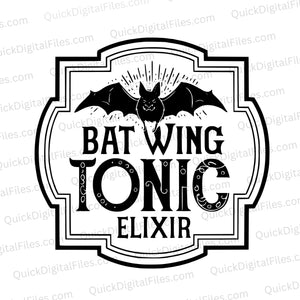 Vintage-style bat wing tonic elixir design