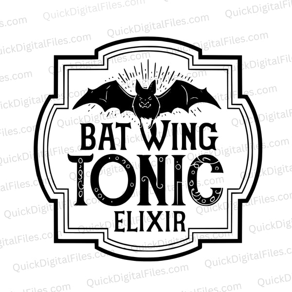 Vintage-style bat wing tonic elixir design