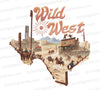 "Wild West Texas" PNG artwork with a cowboy scene in the Texas outline.