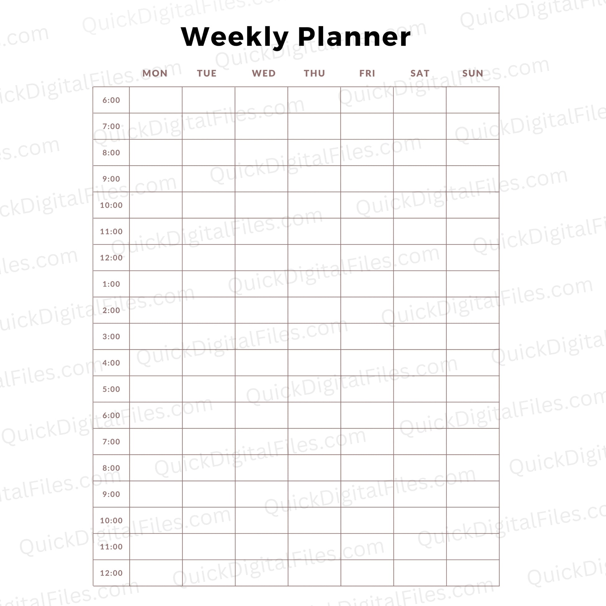 Free Weekly Planner Printable PDF with hourly schedule
