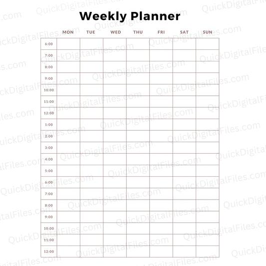 Free Weekly Planner Printable PDF with hourly schedule
