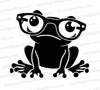 Cute black frog wearing glasses SVG graphic on white background