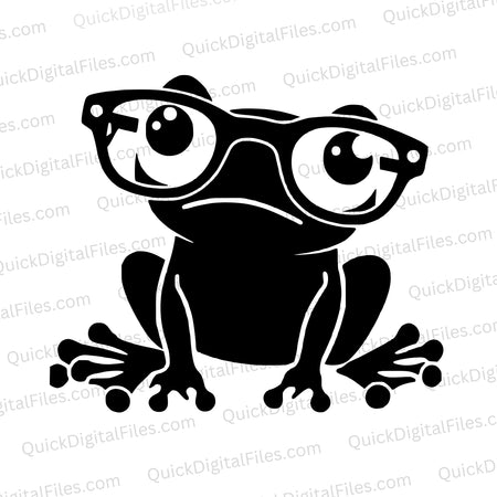 Cute black frog wearing glasses SVG graphic on white background