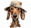 Cute brown dog wearing old-style tan hat digital art PNG/JPEG