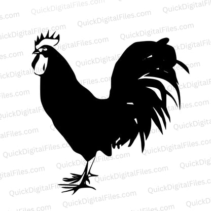 Detailed rooster standing tall silhouette for DIY crafting