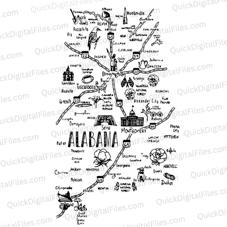 Alabama State Towns and Roads Design SVG
