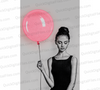 Woman Holding Pink Balloon Photo - Charcoal Sketch Digital Download