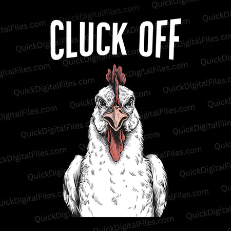 Angry chicken PNG with "Cluck Off" text