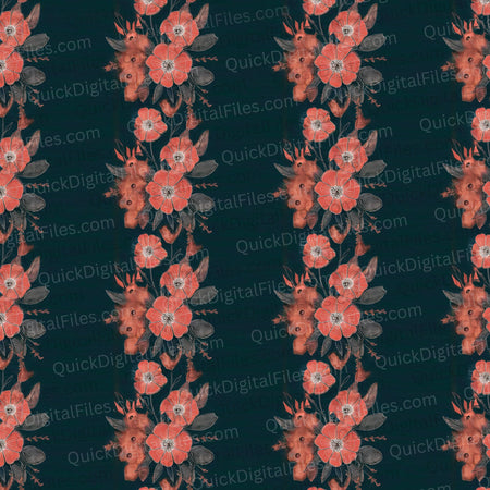 "Seamless Repeating Floral Pattern with Pink and Peach Flowers"