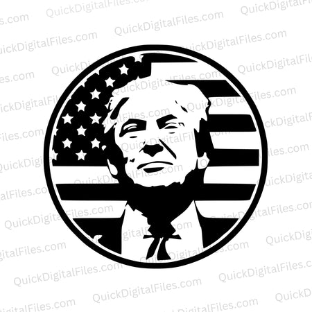 Patriotic Donald Trump and American flag circle logo SVG design.